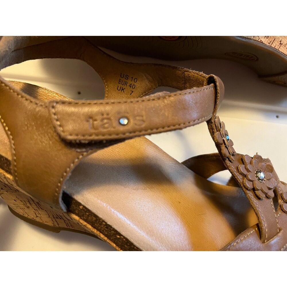 Taos Passion Flowers Leather Cork Wedge Sandals In Brown Womens Size 10 T-strap - Picture 10 of 14